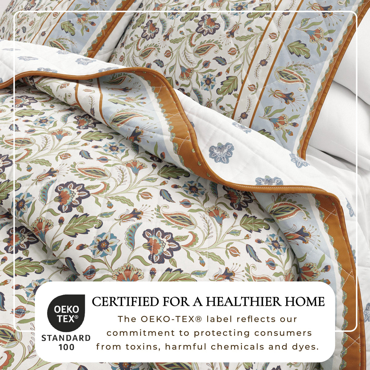 Boho Floral Printed Cotton Quilt and Sham Set – Indira Collection – view 2
