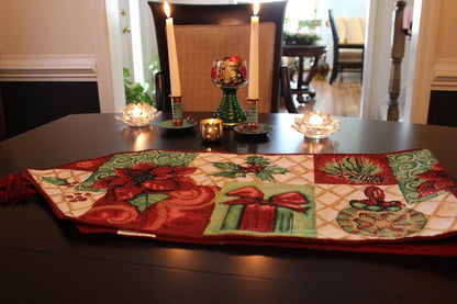 Holiday Tidings Poinsettia and Ornament Christmas Table Runner – view 10