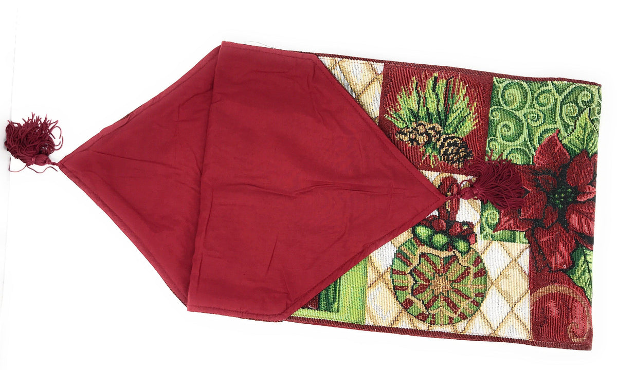 Holiday Tidings Poinsettia and Ornament Christmas Table Runner – view 3