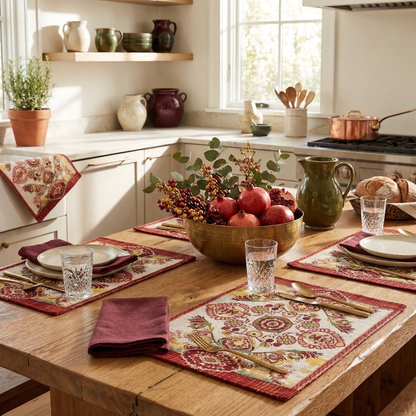 Burgundy Ornate Paisley Woven Tapestry Placemats, Eclectic Dining Set – view 10