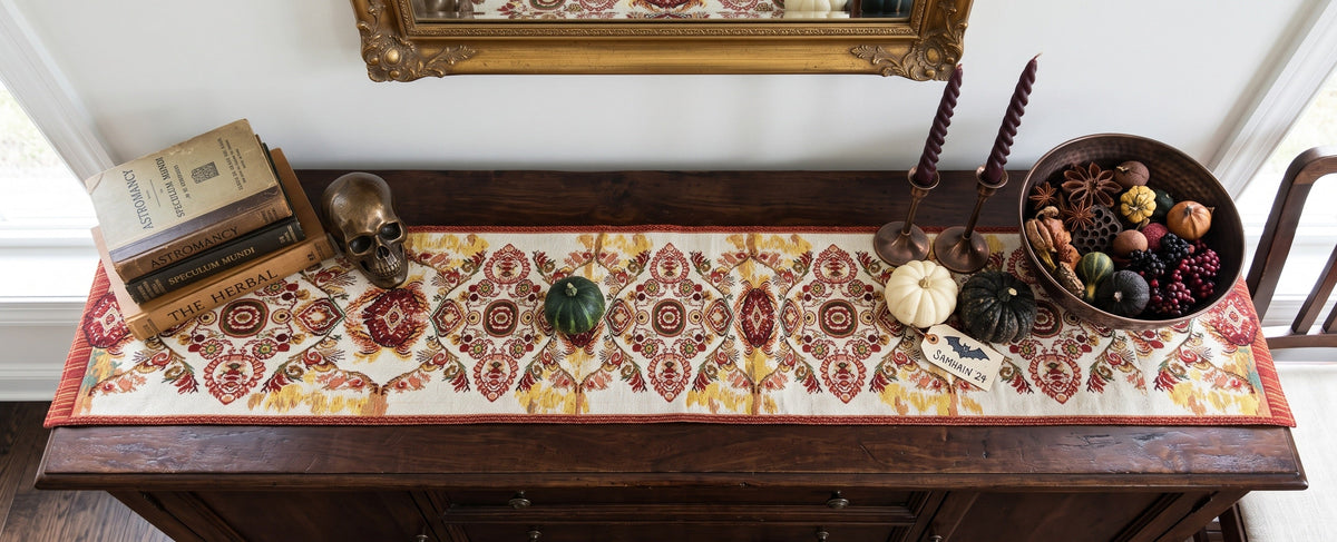 Elegant Burgundy Ornate Paisley Woven Tapestry Table Runner – view 3
