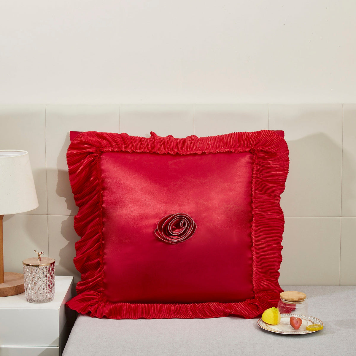 Romantic Red Rose Satin Ruffle Victorian Euro Sham, 26 x 26 – view 2