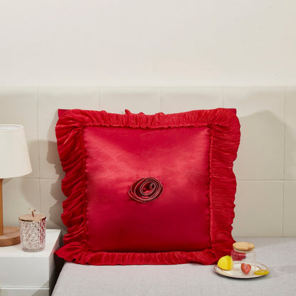 Romantic Red Rose Satin Ruffle Victorian Euro Sham, 26 x 26 – view 2