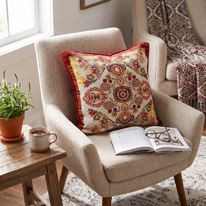Elegant Burgundy Ornate Paisley Woven Tapestry Throw Pillow Cover – view 2