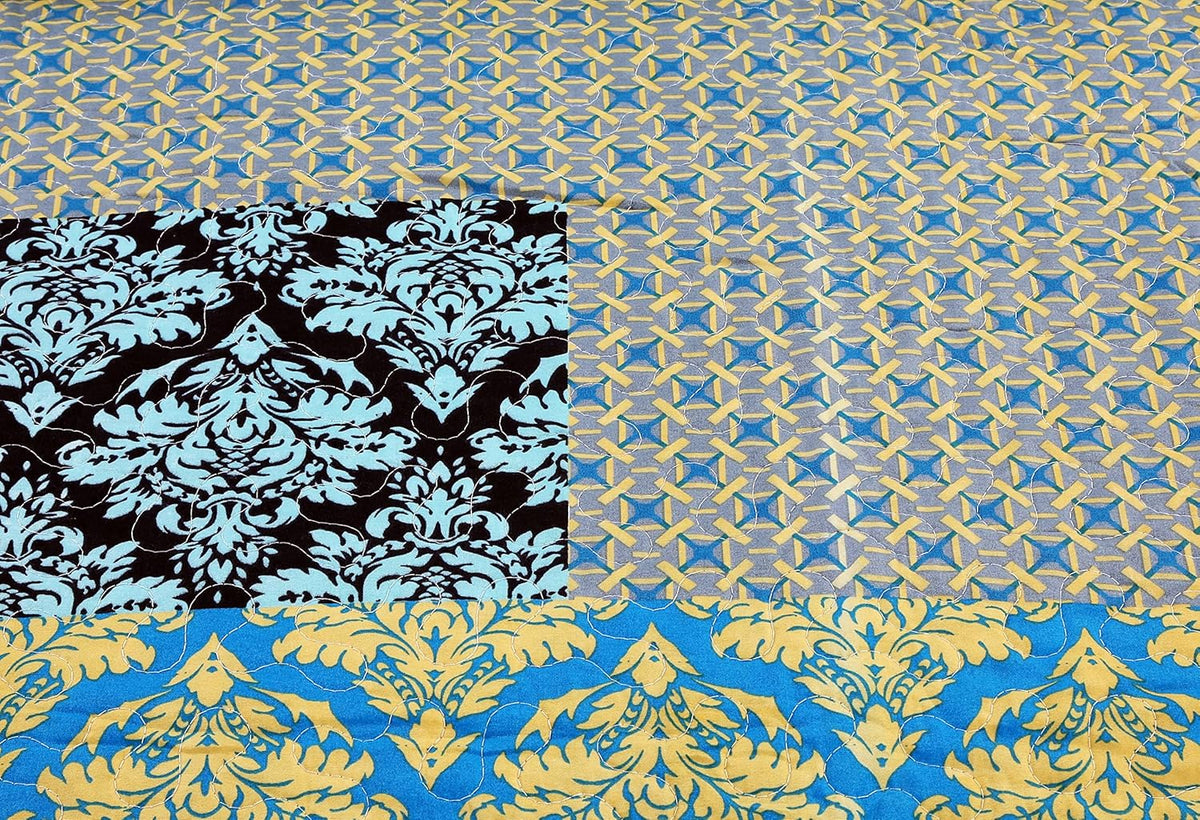 Turquoise Damask Baroque Scalloped Reversible Quilt Set – view 4