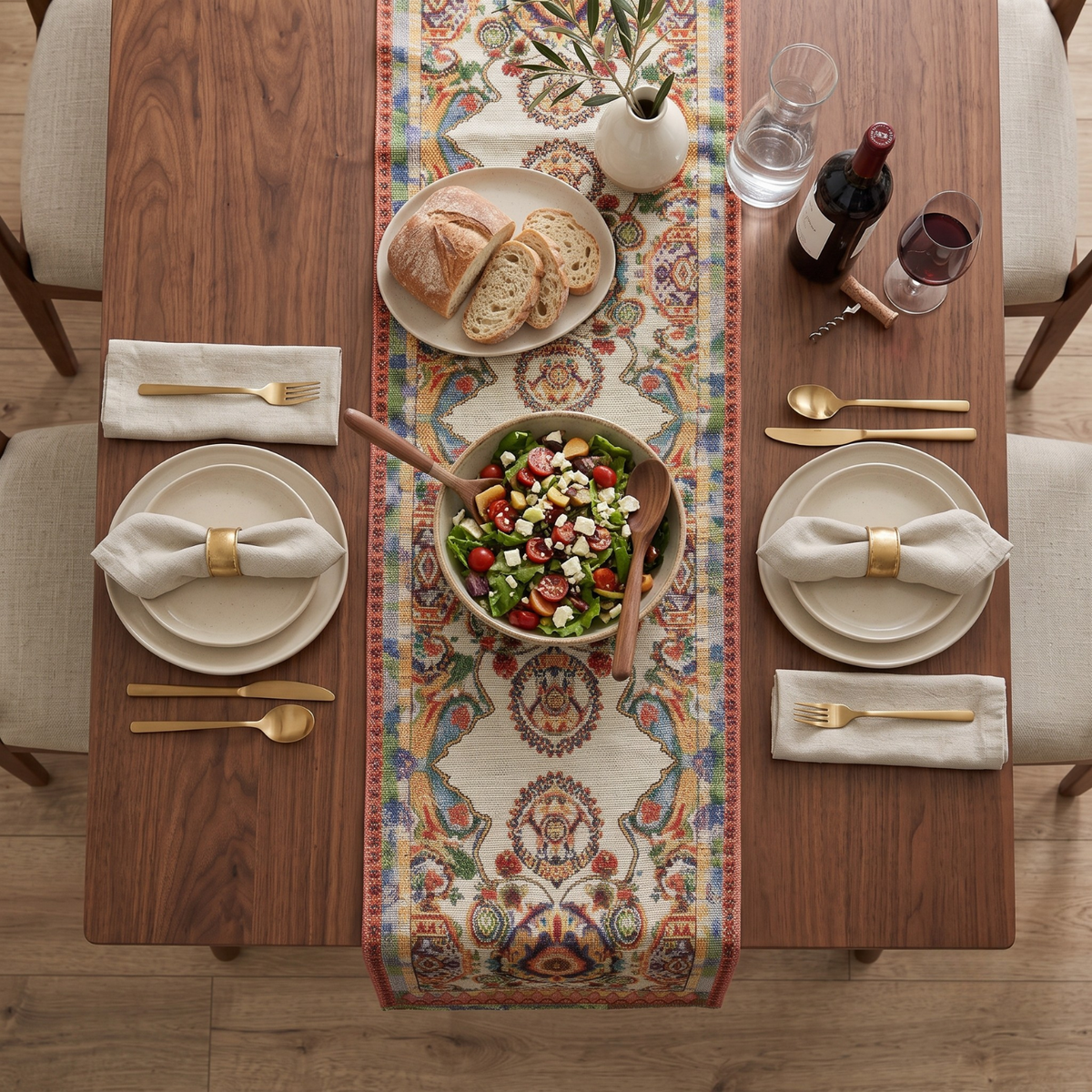Elegant Ivory Ornate Paisley Woven Tapestry Table Runner – view 2