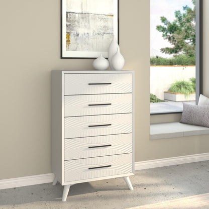 White Mahogany Wood Tranquility Chest with Five Drawers