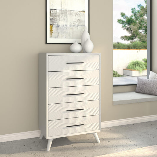 White Mahogany Wood Tranquility Chest with Five Drawers