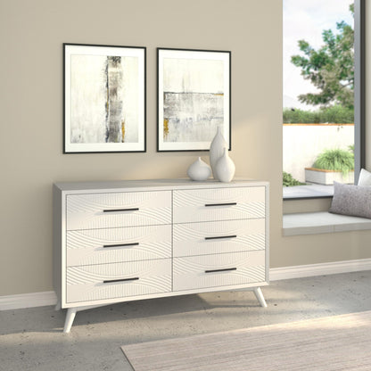 Mahogany Wood Dresser with Six Storage Drawers, White