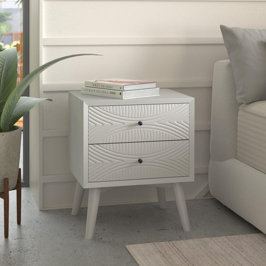 White Mahogany Nightstand with Two Storage Drawers