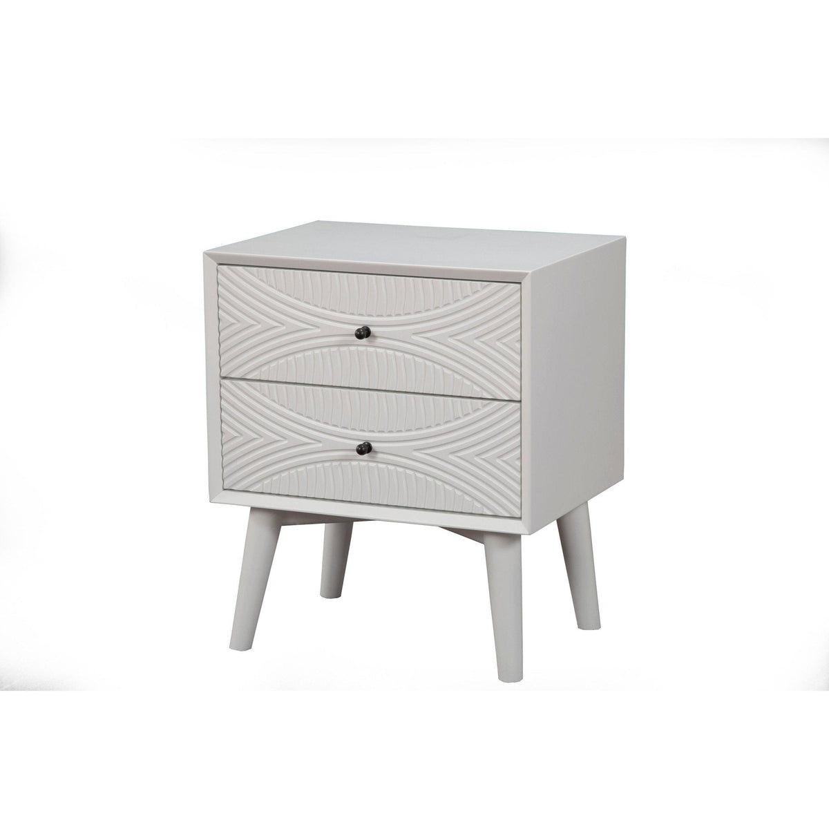Tranquility White Mahogany Nightstand with Two Felt-Lined Drawers – view 2