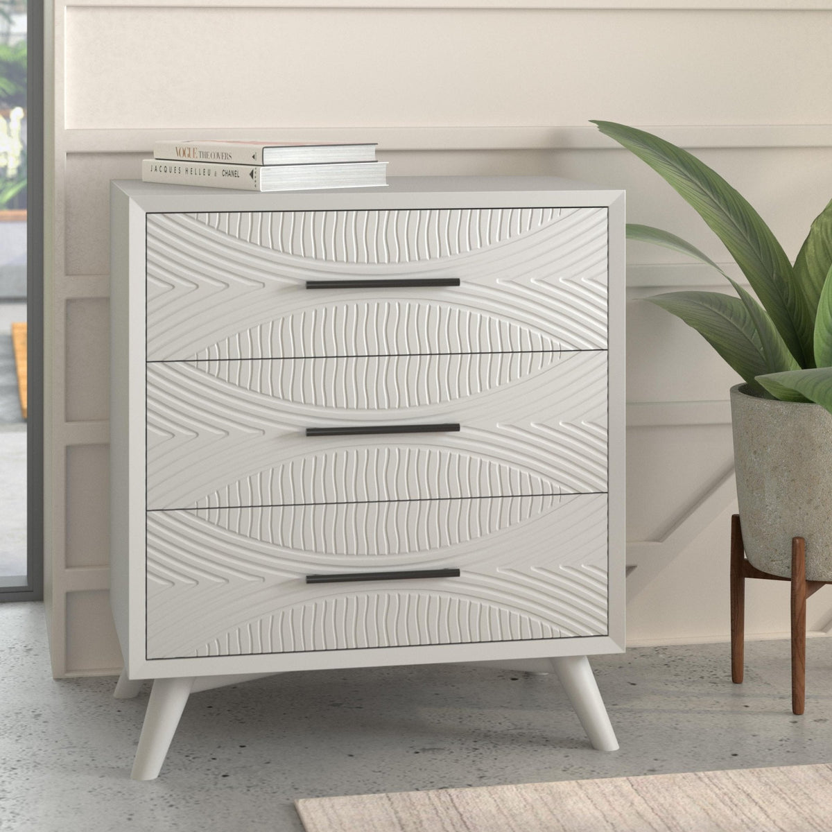 Mahogany Wood Small Chest with Dovetail Drawers, White Finish