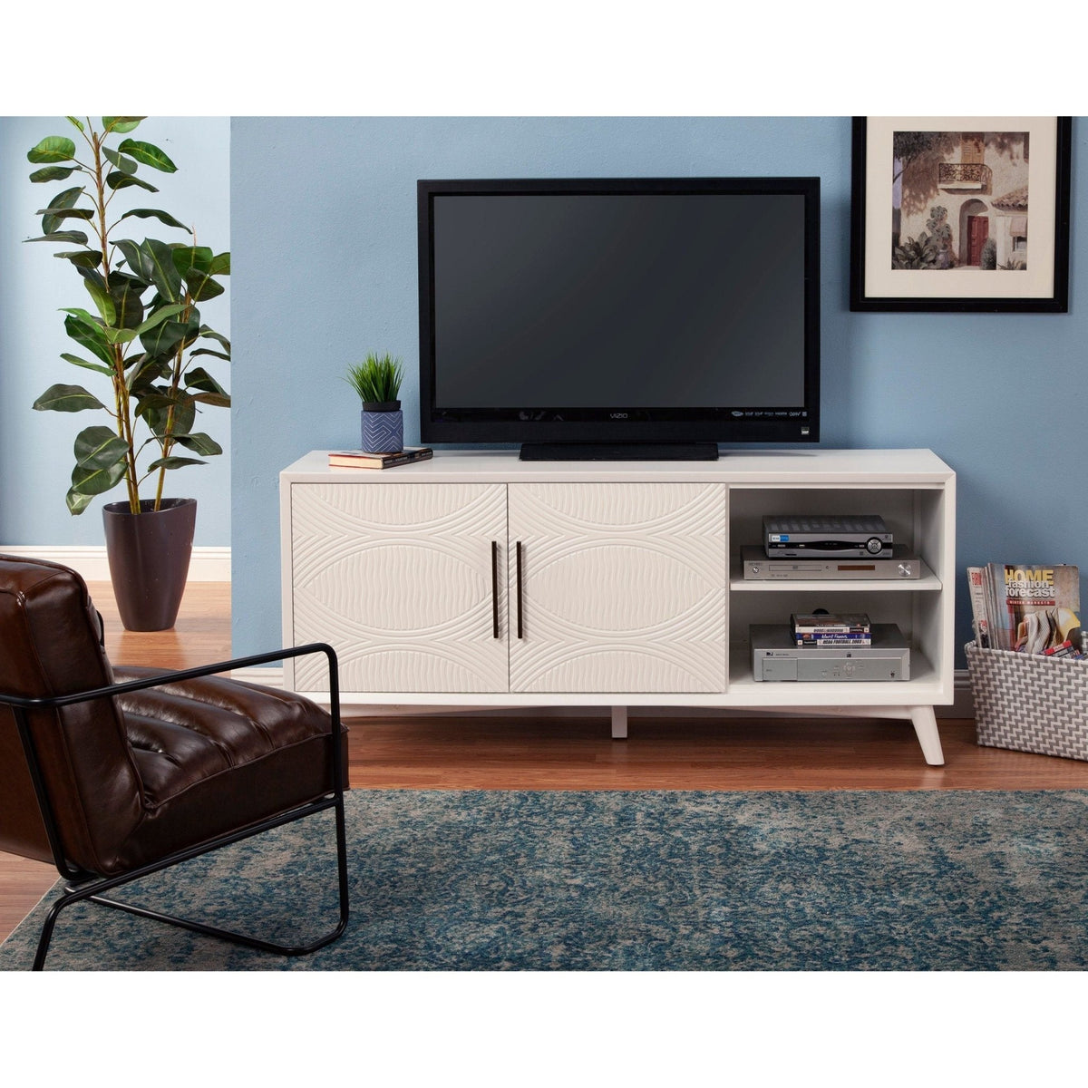 Tranquility White Mahogany TV Console with Dovetail Drawers – view 2