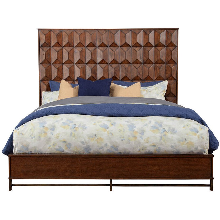 Trig Geometric Bed with Oversized Headboard and Bronze Metal Base – view 3