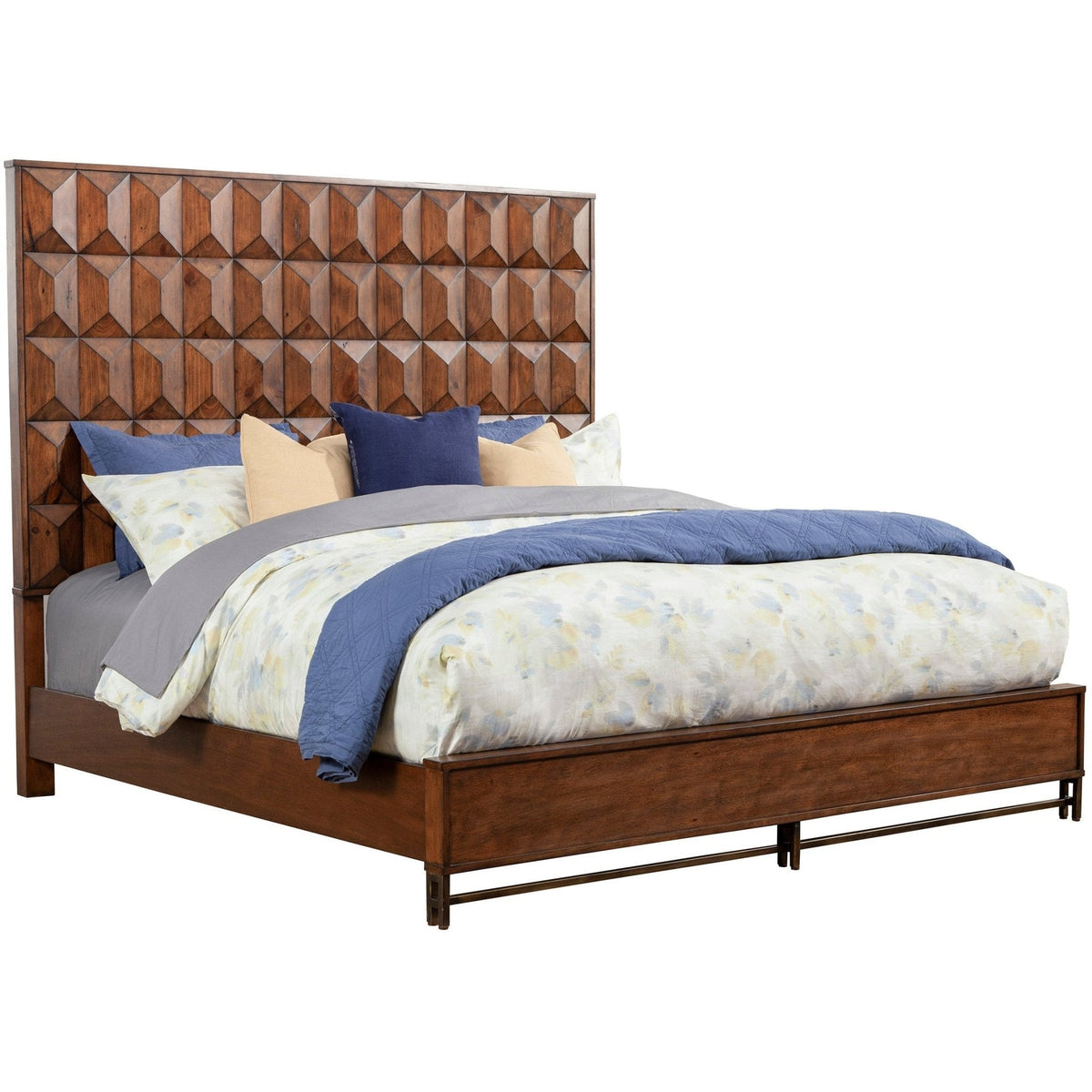 Trig Geometric Bed with Oversized Headboard and Bronze Metal Base – view 4