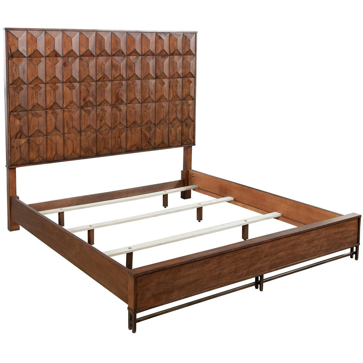 Trig Geometric Bed with Oversized Headboard and Bronze Metal Base – view 7