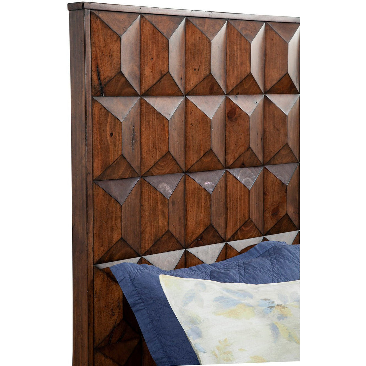 Trig Geometric Bed with Oversized Headboard and Bronze Metal Base – view 5