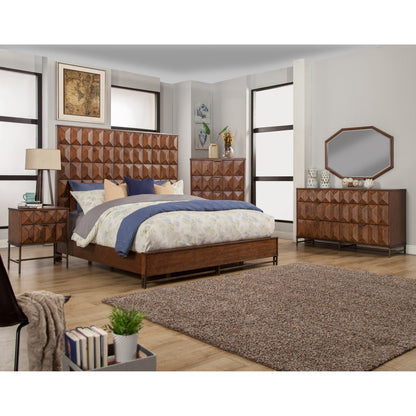 Trig Geometric Bed with Oversized Headboard and Bronze Metal Base – view 2