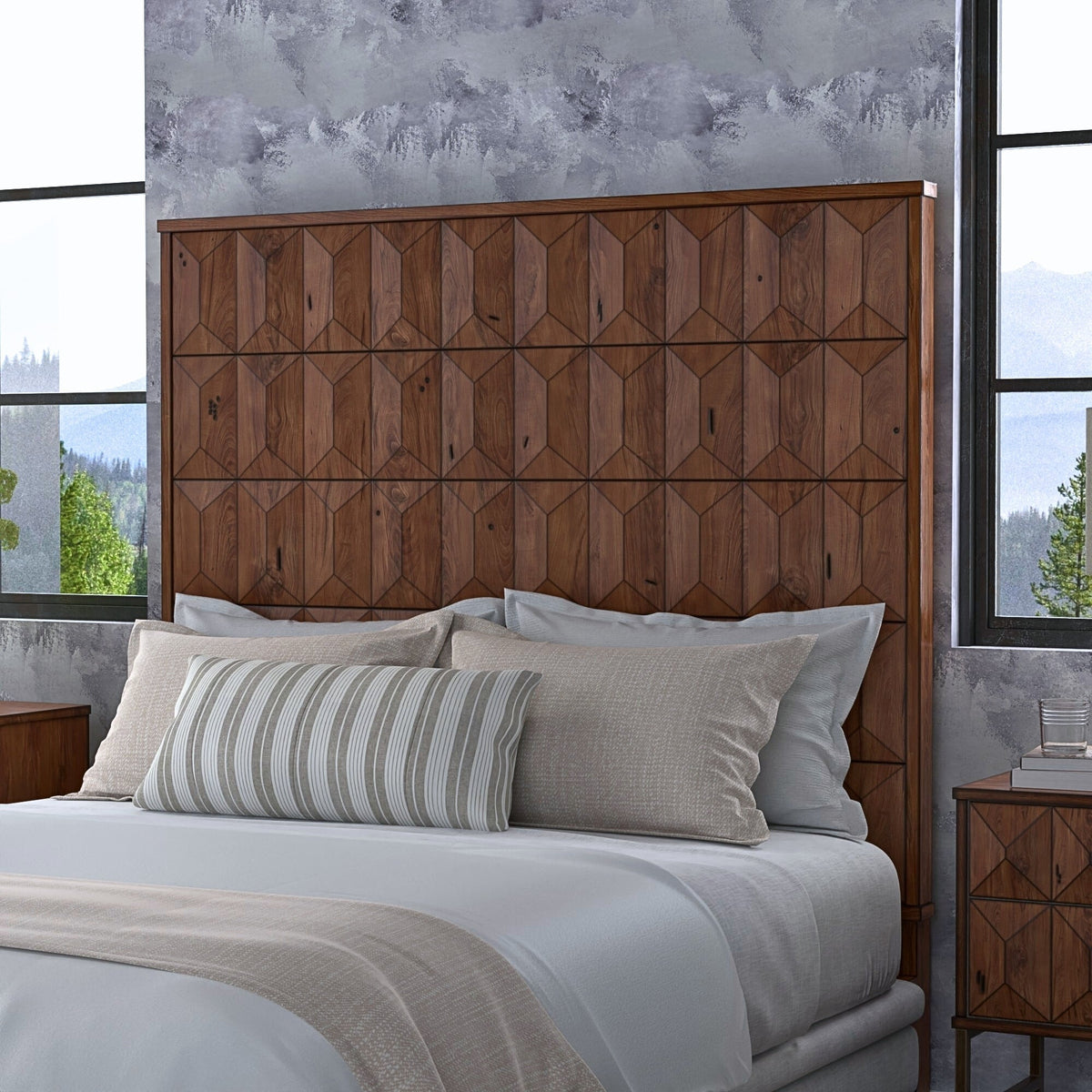 Trig Aged Brown Pine Solids and Veneers Headboard
