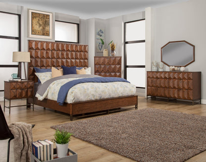 Trig Oversized Geometric Pine Headboard in Aged Brown – view 4
