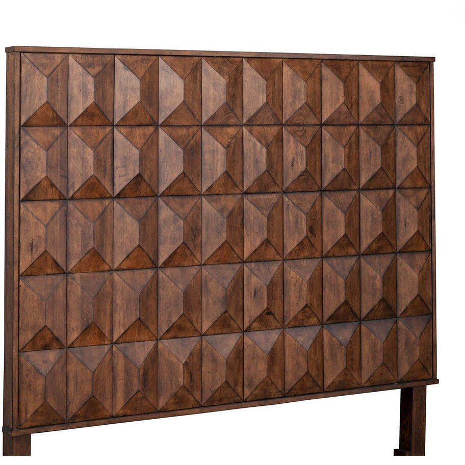 Trig Oversized Geometric Pine Headboard in Aged Brown – view 2