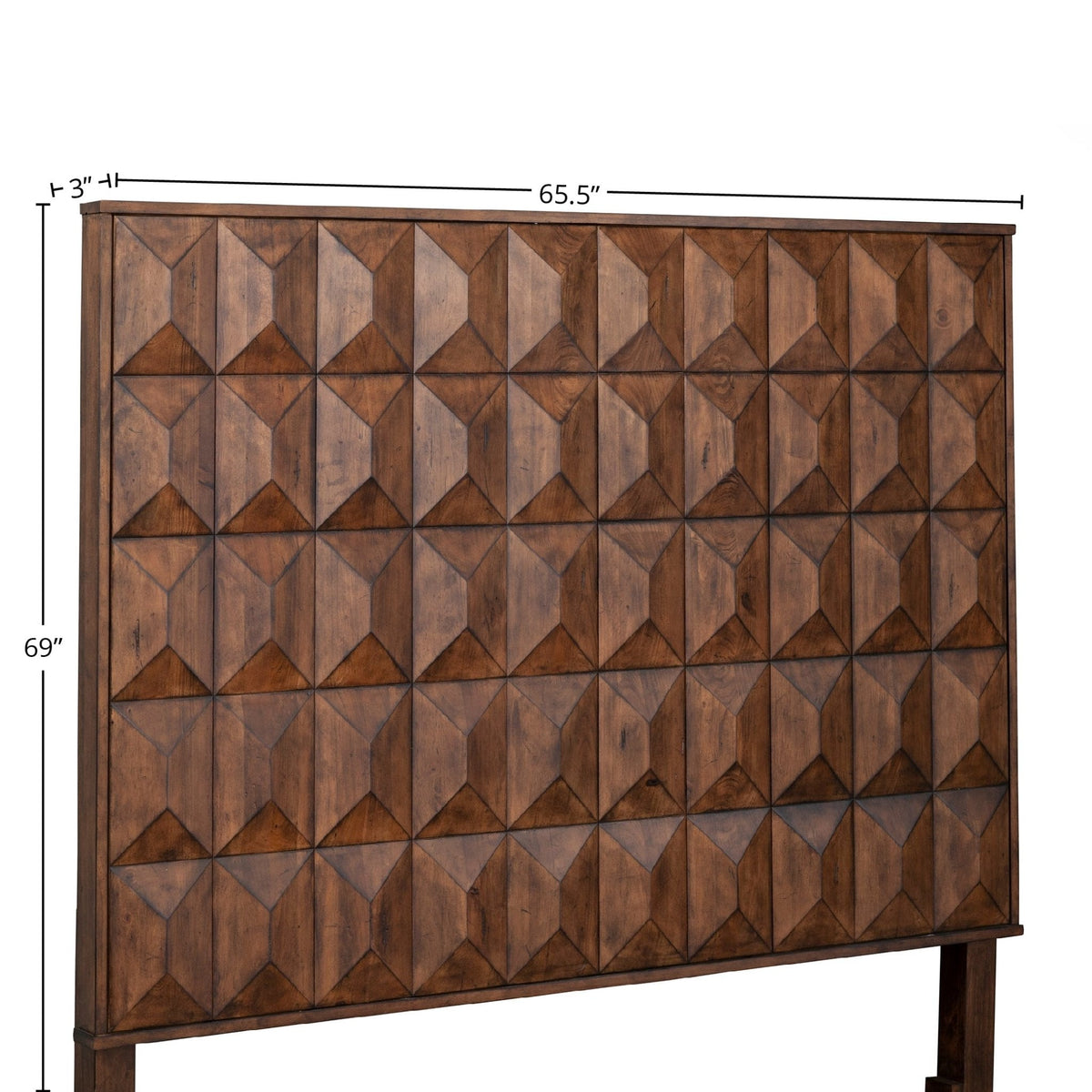 Trig Oversized Geometric Pine Headboard in Aged Brown – view 5