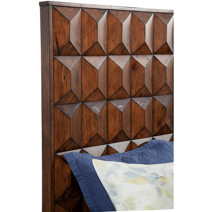 Trig Oversized Geometric Pine Headboard in Aged Brown – view 3