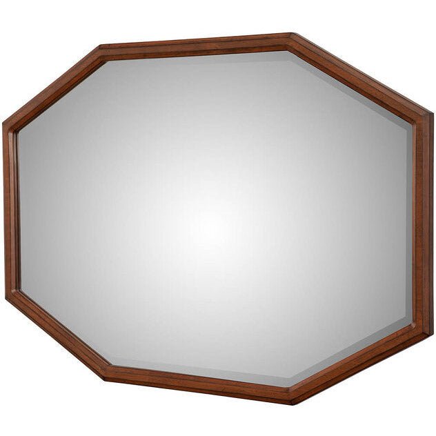 Trig Octagonal Pine Mirror with Beveled Glass in Aged Brown – view 3