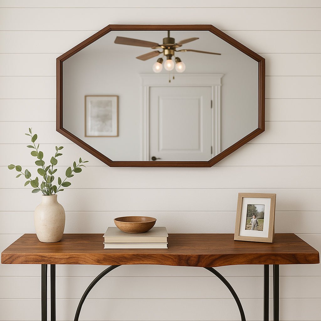 Octagonal Pine Frame Mirror in Warm Aged Brown