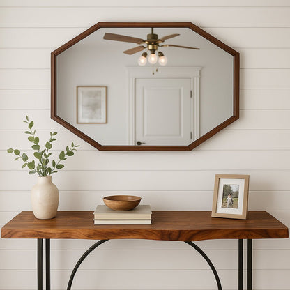 Octagonal Pine Frame Mirror in Warm Aged Brown