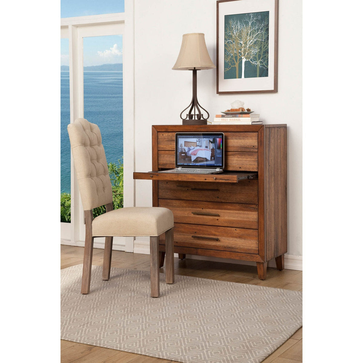 Trinidad Mahogany 5-Drawer Chest with Pull-Out Writing Shelf – view 2