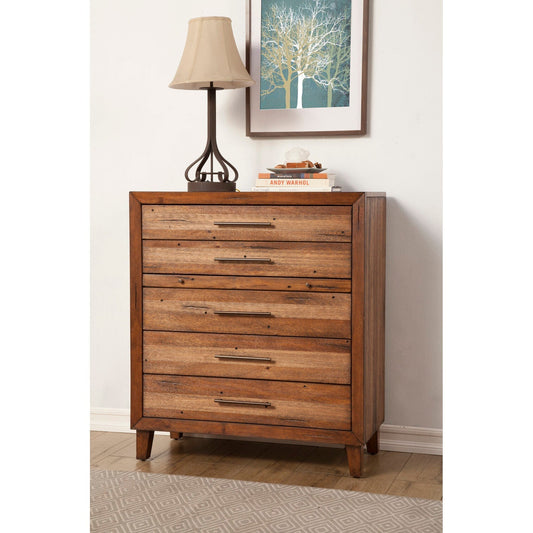 Mahogany Wood Trinidad 5-Drawer Chest with Pull-Out Shelf