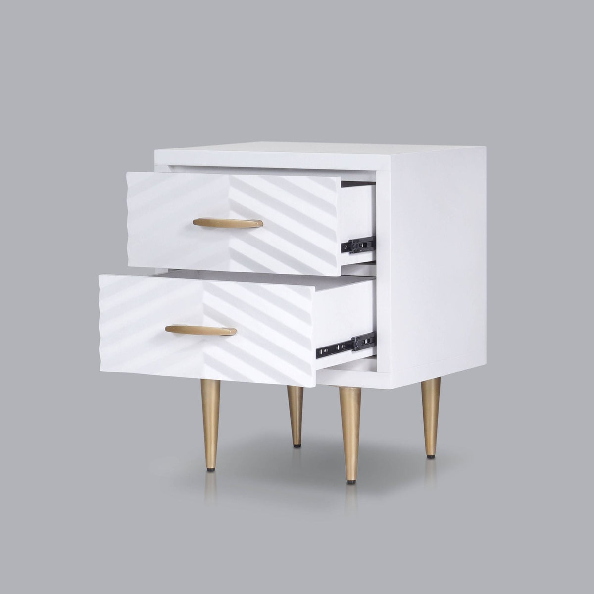 Trixie Modern White Nightstand with Two Drawers and Metal Legs – view 4