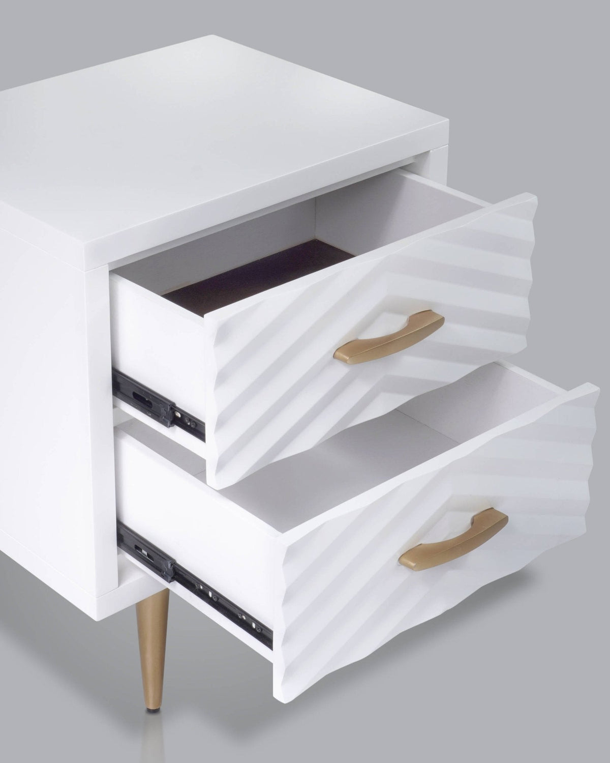 Trixie Modern White Nightstand with Two Drawers and Metal Legs – view 5