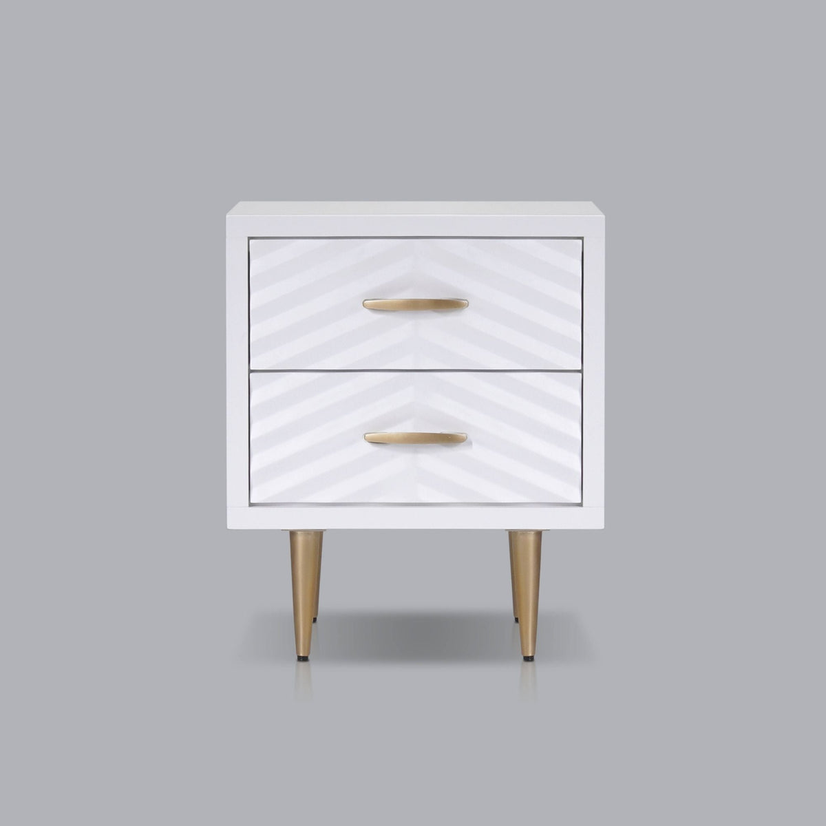 Trixie Modern White Nightstand with Two Drawers and Metal Legs – view 2