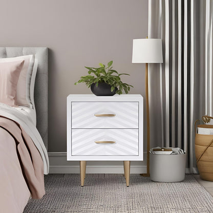 White Nightstand with Soft-Close Drawers and Metal Legs
