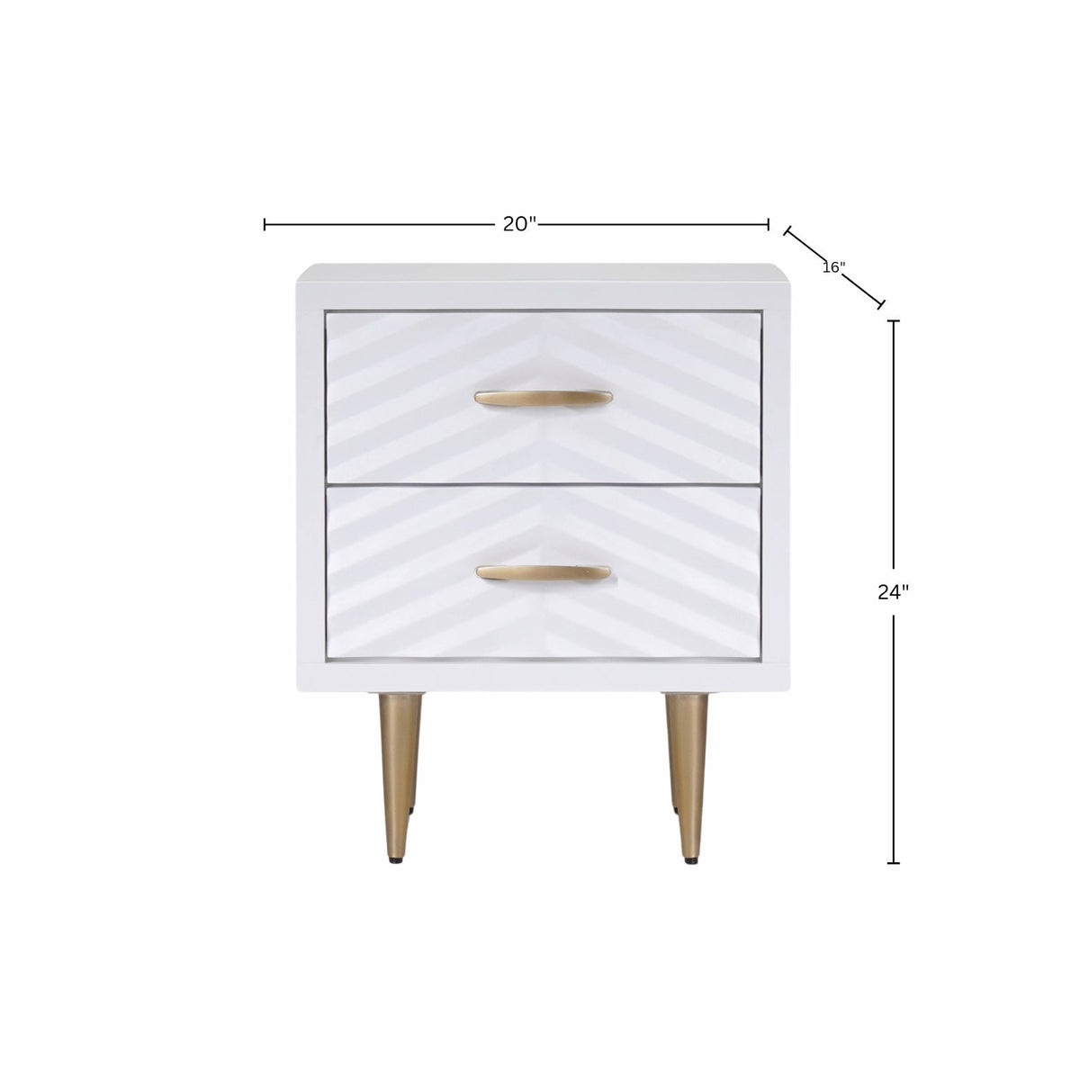 Trixie Modern White Nightstand with Two Drawers and Metal Legs – view 6