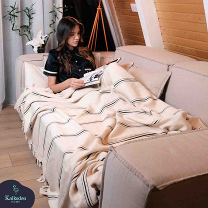 Handwoven Turkish Muslin Cotton 4-Layer Throw Blanket, Queen Size – view 2
