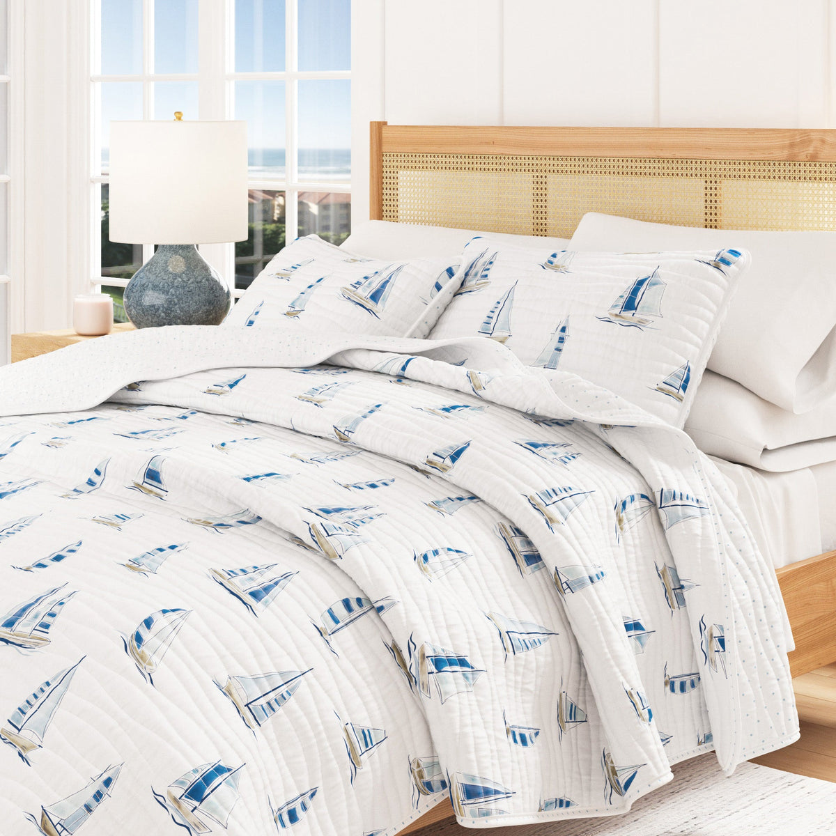 Blue Watercolor Sailboat Coastal Quilt Set – Marzano Collection – view 6