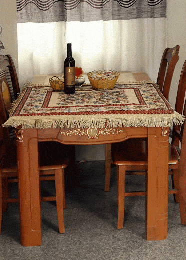 Festive Red Yuletide Blooms Woven Tapestry Tablecloth – view 2