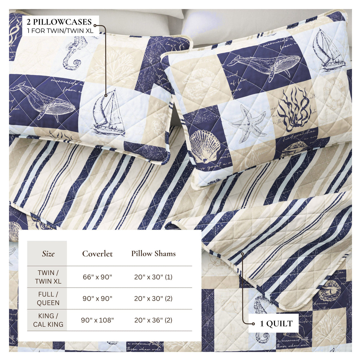 Caspian Collection Coastal Patchwork Quilt Set – view 2