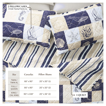 Caspian Collection Coastal Patchwork Quilt Set – view 2
