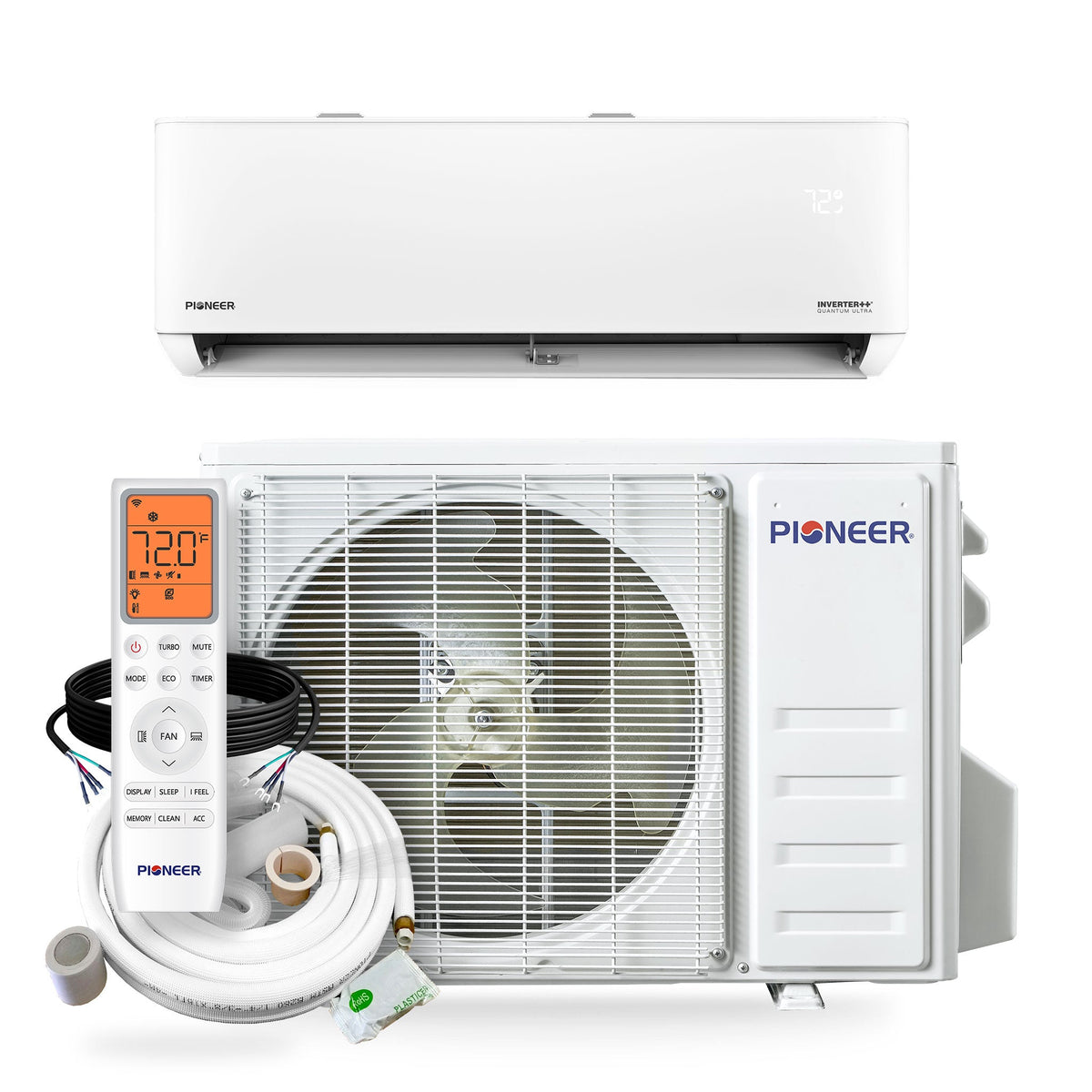 Pioneer Quantum Ultra 12,000 BTU 24 SEER2 230V High-Wall Ductless Energy-Star Mini-Split Air Conditioner Inverter Heat Pump Full Set