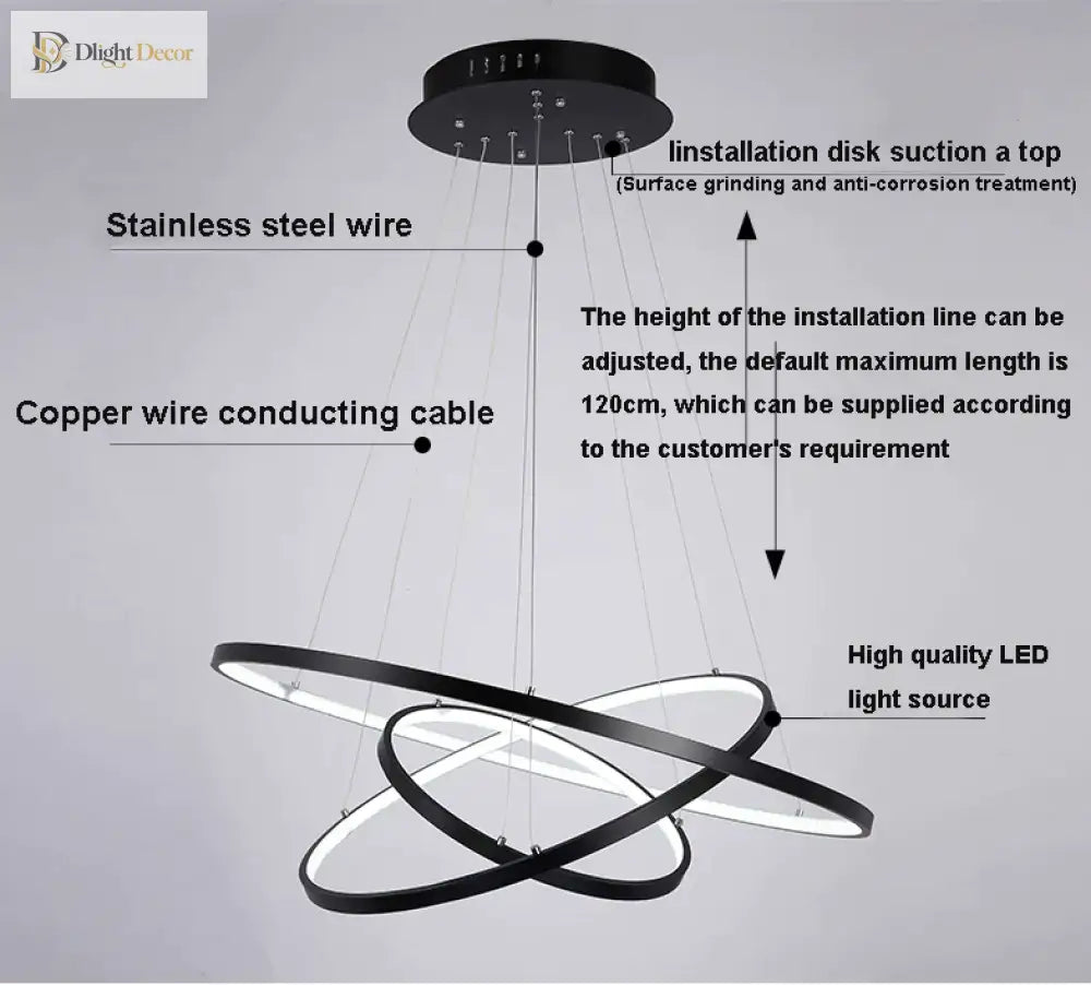 Unveiling Modern Cascading Ring LED Chandelier, Dimmable – view 25