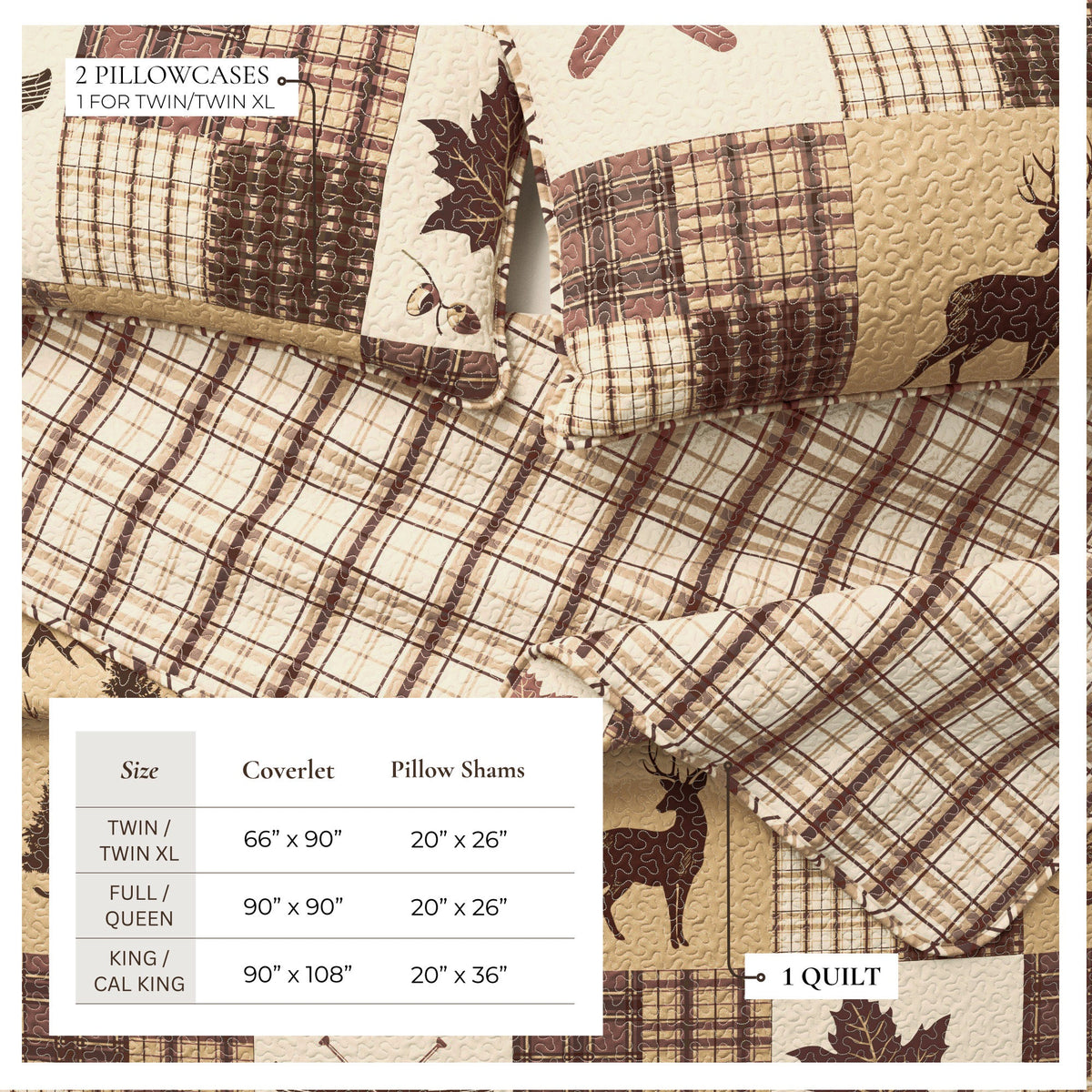 Redwood Deer and Leaf Patchwork Rustic Lodge Quilt Set – view 3