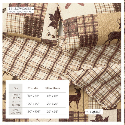 Redwood Deer and Leaf Patchwork Rustic Lodge Quilt Set – view 3