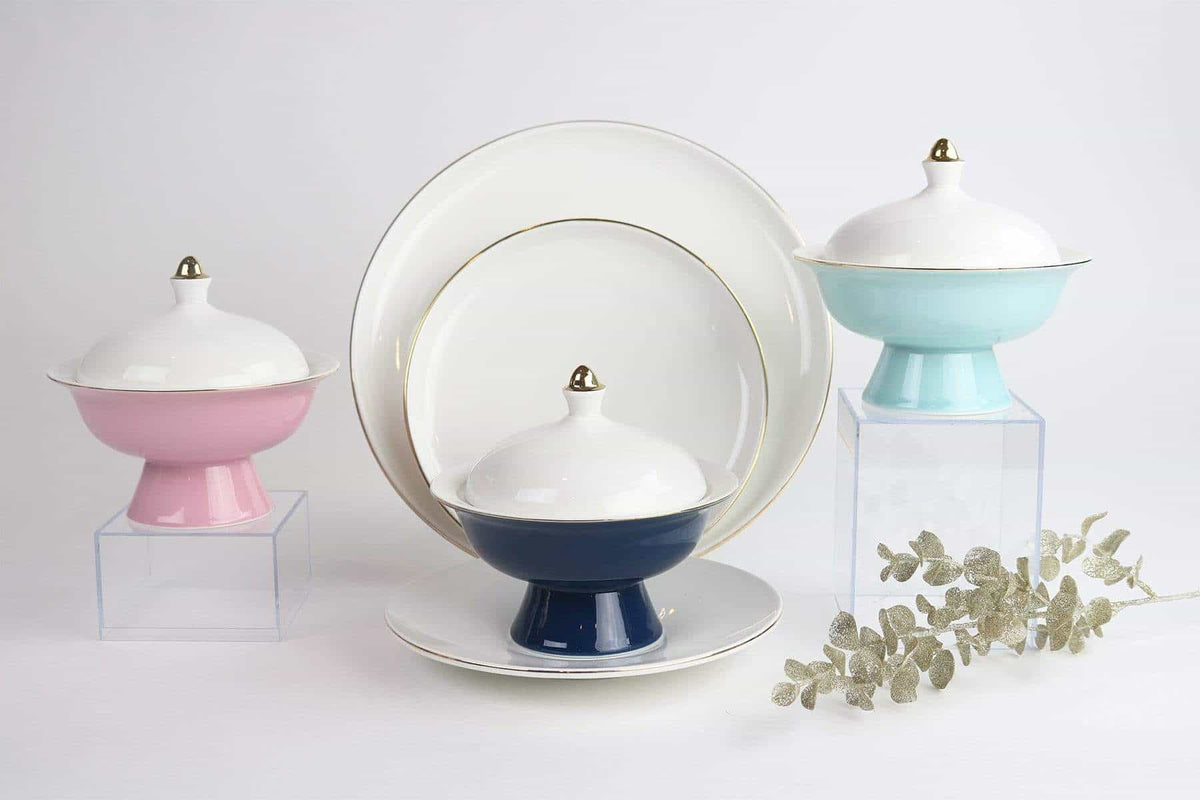 Navy Versaille Mini Soup Bowls with Gold-Studded Lids, Set of 4 – view 5