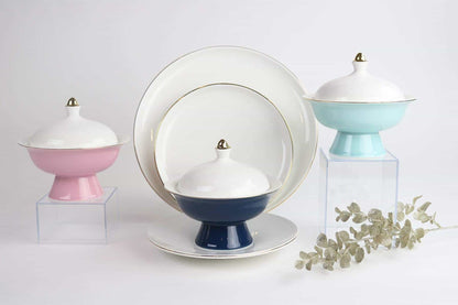 Navy Versaille Mini Soup Bowls with Gold-Studded Lids, Set of 4 – view 5