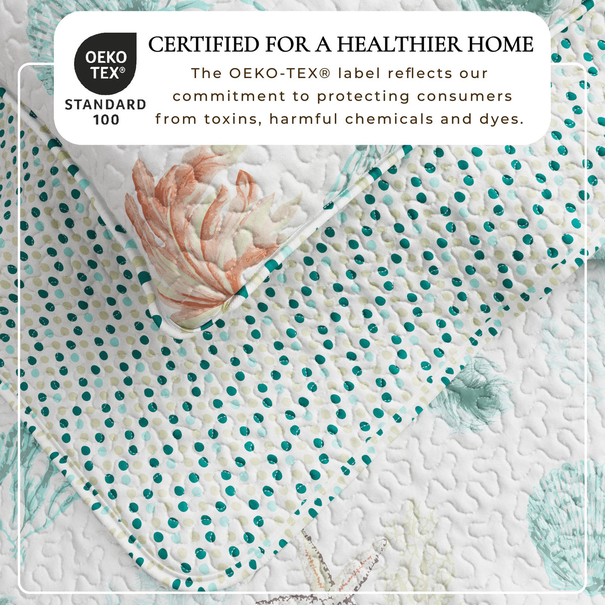 Key West Watercolor Seashell and Coral Coastal Quilt Set – view 2
