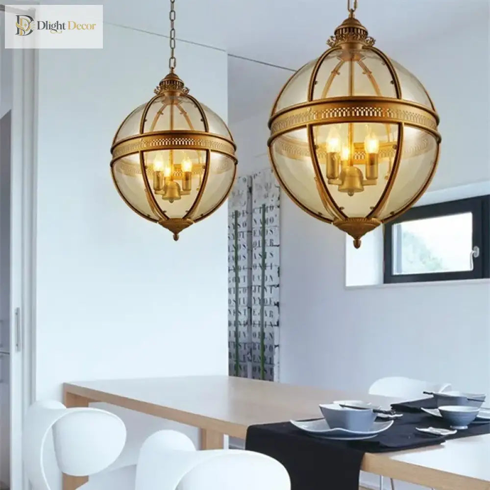 Vintage Iron and Glass Globe Pendant Light for Dining Room and Patio – view 4